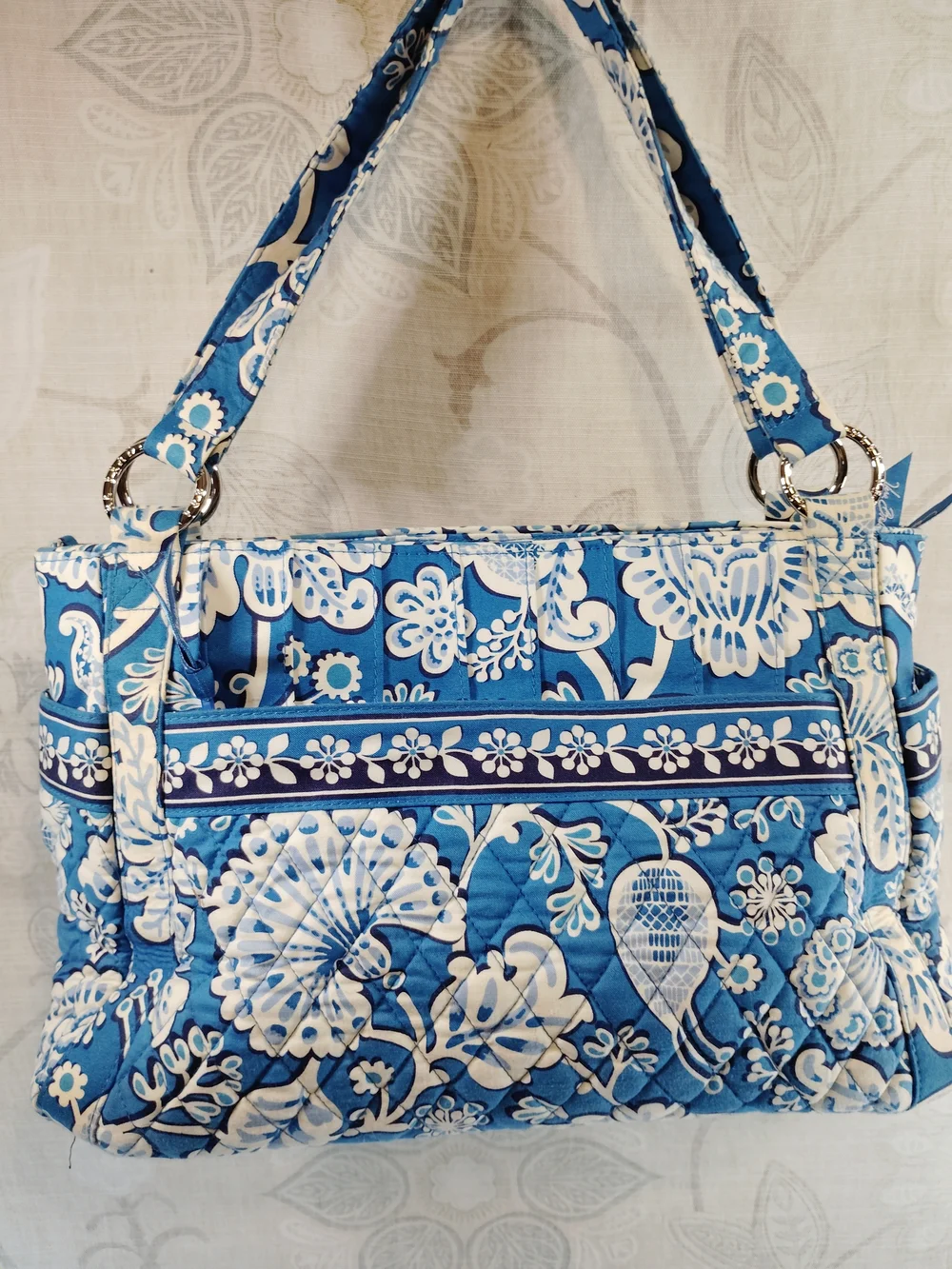 Vera Bradley Blue and White Quilted Floral Shoulder Bag